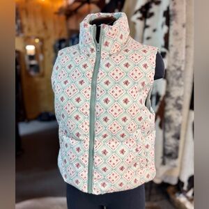 NEW Cottage Floral Puffer Vest in Blue and Pink